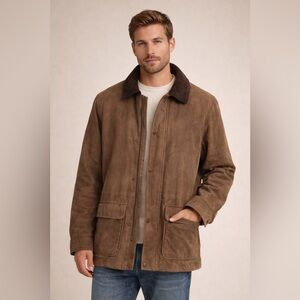 Claiborne Men’s Field Jacket Suede Leather Brown Size S Barn Coat Chore Coat